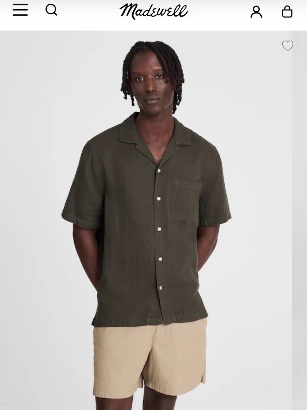 Madewell Indigo-Dyed Short-Sleeve Button-Up Shirt Dark Surplus Green Men’s S NWT